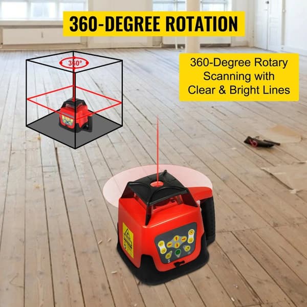 360° rotation Självnivellerande industriell kvalitet högprecisions röd lasernivåsats med stativ och utjämningslinjal, 500M räckvidd