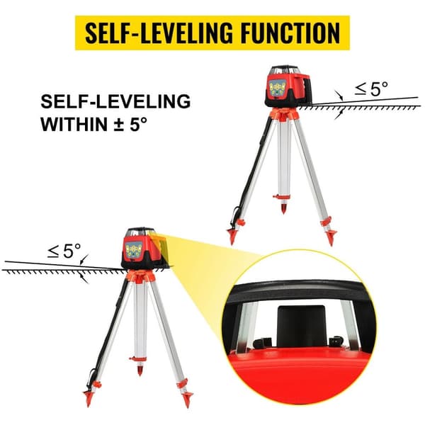 360° rotation Självnivellerande industriell kvalitet högprecisions röd lasernivåsats med stativ och utjämningslinjal, 500M räckvidd