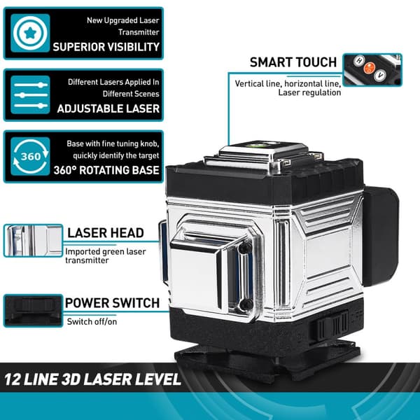3D 12 Line Laser Level Spirit Level 360 ° Cross Line Laser Line Laser