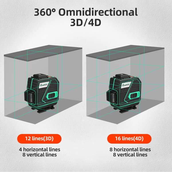 12 linjelasernivå 3D 360° självnivellerande korslinjelaser grön linjelaser