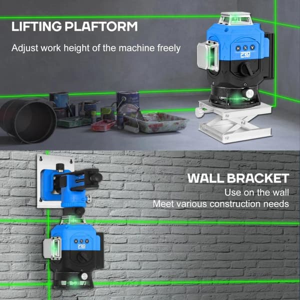 16 linjer 4D horisontella vertikala korsa linjer grön lasernivå kit, 360° justering, hög precision, hög effektivitet