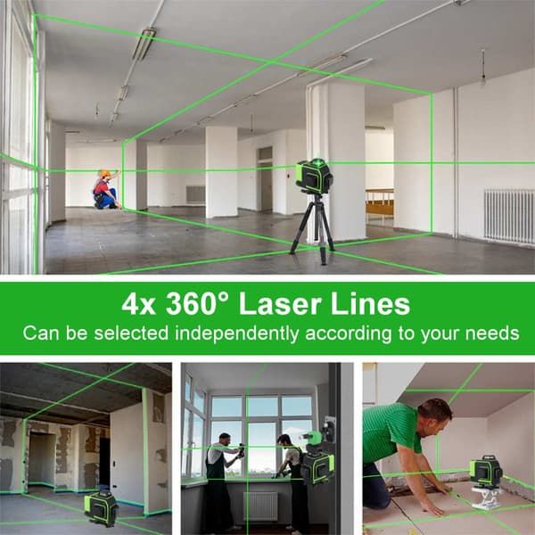 16 linje 360° vandret lodret kryds 3D grønt lys laserniveau selvnivellerende mål