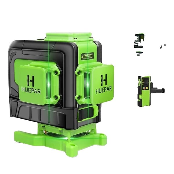 Krydslaser-niveau med kryds, 12 linjer, Osram grøn stråle, Laser-niveau-modtager Laser level receiver