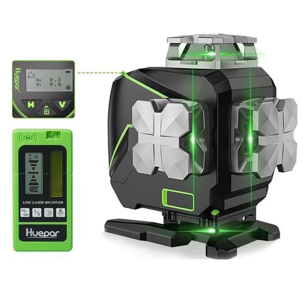 Grøn Beam Cross Line Laser Level Set, Bluetooth-forbindelse, Fjernbetjening, 16 linjer