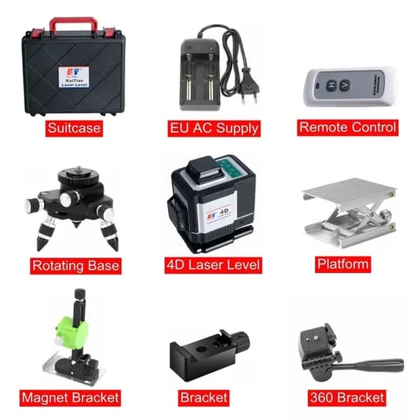 Selvnivellerende laser niveau, grøn stråle, 16 linjer, 360 Laser Level 4D