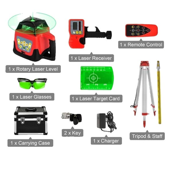 Laser Niveau, 360 Roterende Selvnivellerende, Professionelle Måleværktøjer, Grøn Beam Kit Sæt 2
