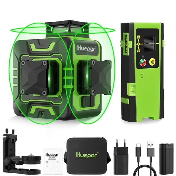 Laser nivåkit, 12 gröna linjer, 360° självnivellerande korslinjer, Set 1