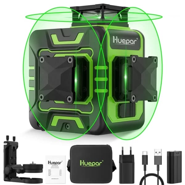 Laser nivåkit, 12 gröna linjer, 360° självnivellerande korslinjer, Set 1