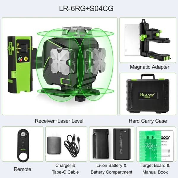 Laser Niveau Sæt, 16 Linjer, Selvnivellerende, Bluetooth Fjernbetjening, SET 6