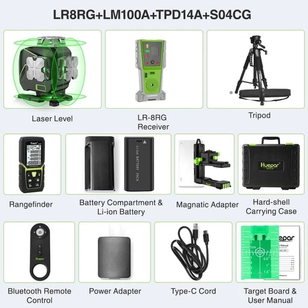 Laser Niveau Sæt, 16 Linjer, Selvnivellerende, Bluetooth Fjernbetjening, SET 6
