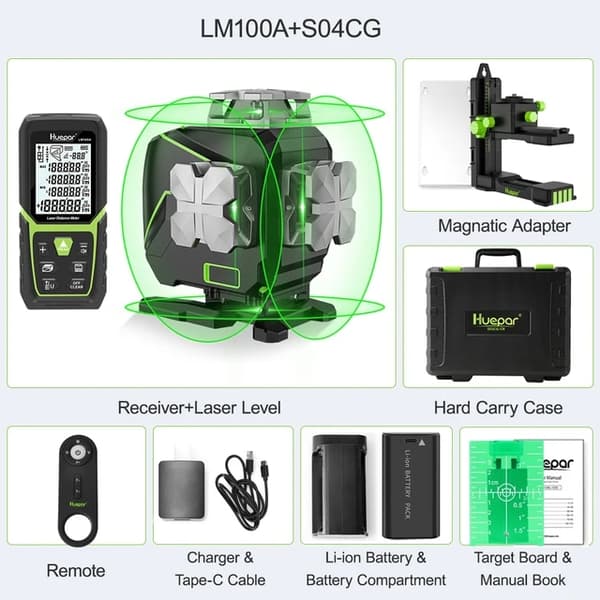 Laser Niveau Sæt, 16 Linjer, Selvnivellerende, Bluetooth Fjernbetjening, SET 6