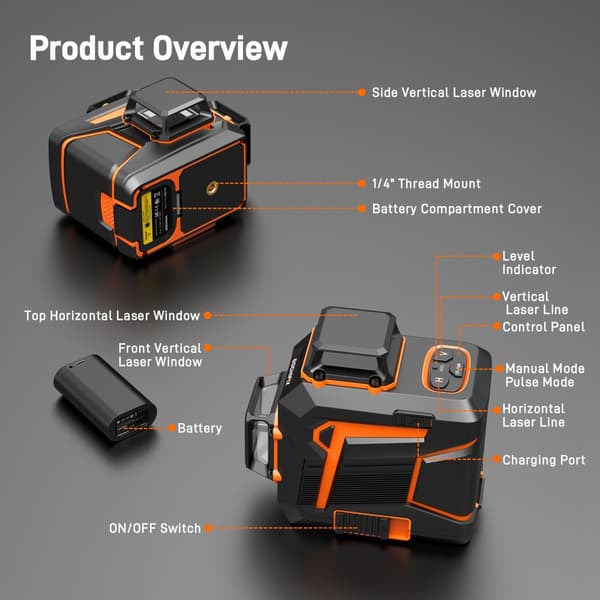 Laser Level 3x360 Självnivellerande grönt ljus Laser Level Tool Väggfäste Basfäste 100ft lazer Nivel Laser Uppladdningsbart batteri