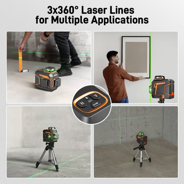 Laser Level 3x360 Självnivellerande grönt ljus Laser Level Tool Väggfäste Basfäste 100ft lazer Nivel Laser Uppladdningsbart batteri