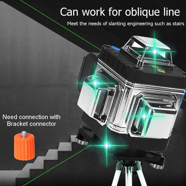 16 riviä 360° vaakasuora pystysuora risti 4D vihreä valo lasertason itsetasaava mitta Erittäin tehokas lasersäde ja 1 akku