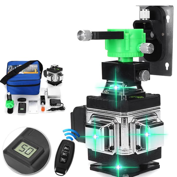 16 linje 360° vandret lodret kryds 4D grønt lys laserniveau Selvnivellerende mål Super kraftfuld laserstråle med 1 batteri