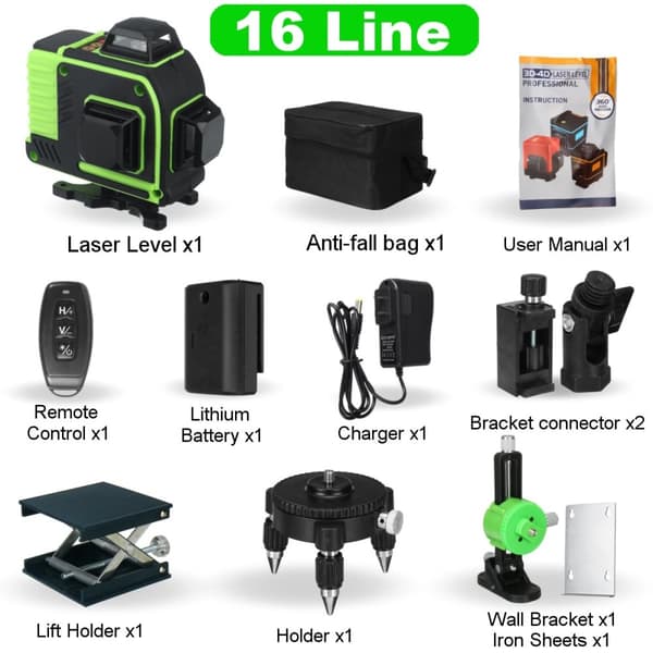 Grønne Laser Niveauer, 360 Horisontale & Vertikale Krydslinjer, Auto Selvnivellering, Simpel Set A