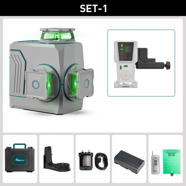 Laser Niveau Kombinations Sæt, Grøn Stråle, Selvnivellerende, T03CG-SET-1