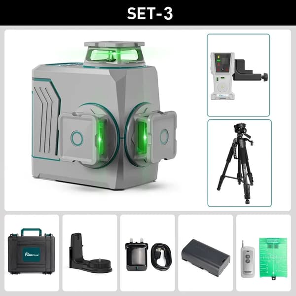 Laser Niveau Kombinations Sæt, Grøn Stråle, Selvnivellerende, T03CG-SET-1