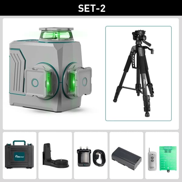 Laser Niveau Kombinations Sæt, Grøn Stråle, Selvnivellerende, T03CG-SET-1