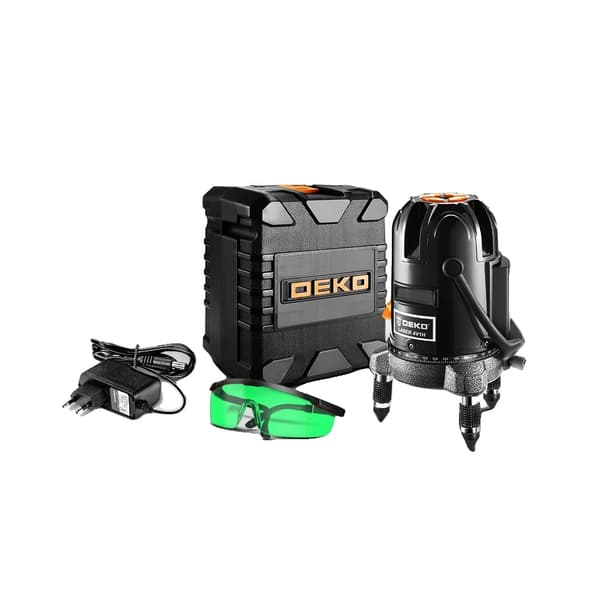 DEKO LL5-serien Laser Level, 360° selvjustering, høj synlighed grøn/rød stråle,LL57G-SET1