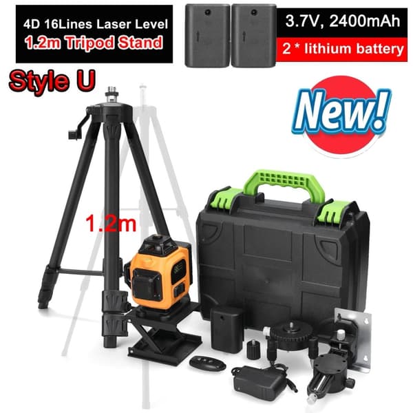 4D 16 viivan laser-taso, itsestään tasaava, ladattava kolmijalalla,iEi