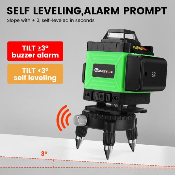4D 16 Line Green Laser Level IP54 Vandtæt selvnivellerende 4000mAh batteri Touch Screen Laser Level til indendørs/udendørs byggeri