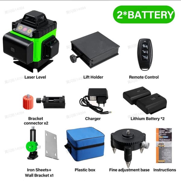 4D 16 Line Green Laser Level IP54 Vandtæt selvnivellerende 4000mAh batteri Touch Screen Laser Level til indendørs/udendørs byggeri