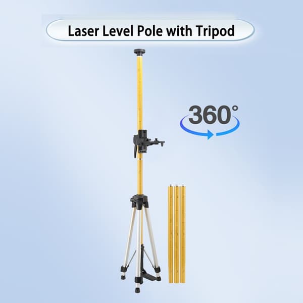 Teleskooppitanko laser-tasoille, 12 jalan korkeus, yhteensopiva kiinnitys, kompakti säilytys