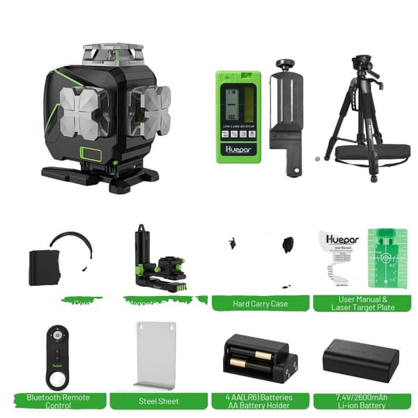 Huepar Laser Niveau, 4D 16 Linjer, Bluetooth & Fjernbetjening,niveau med detektor