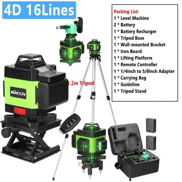 Laser-taso, 16 laserviivaa, itsesäätyvä teknologia,4D Tyyppi 3 EU -pistoke
