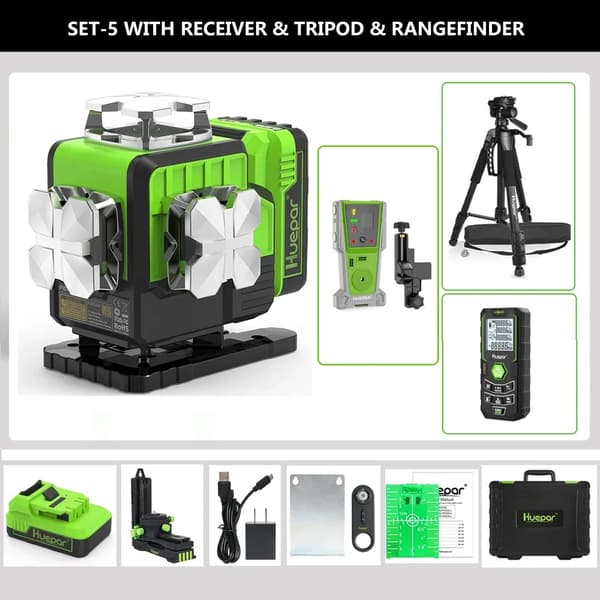 Huepar 4D Laser Niveau, 16 Laserlinjer, Bluetooth Kontrol,P04CG-Hovedfoto