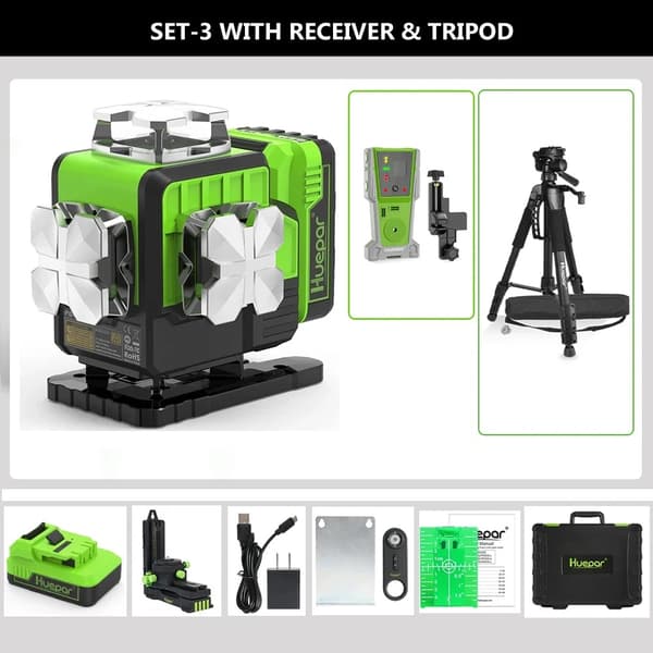 Huepar 4D Laser Niveau, 16 Laserlinjer, Bluetooth Kontrol,P04CG-Hovedfoto