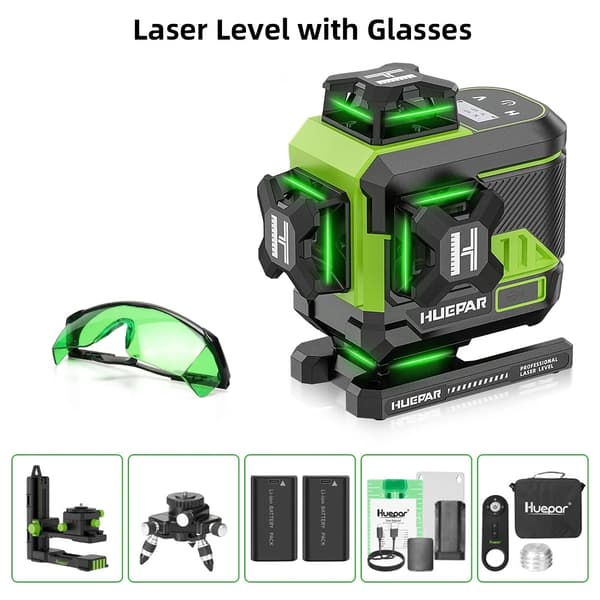 Huepar Laser Niveau, 4x360° Grøn Stråle, Fjernbetjeningsfunktion,SET-6