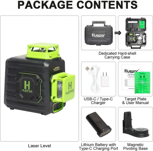 Laser Niveau, 360° Horisontale & Vertikale Linjer, Li-ion Batteridrevet,Brun