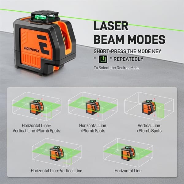 5 linjers laservattenpass med stativ 2 lodprickar självnivellerande laser med horisontella och vertikala linjer, med målbräda, batteri, bärväska
