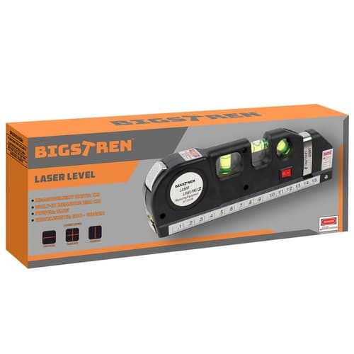 Vattenpass med Laser | Laservattenpass med Inbyggt Måttband 250cm