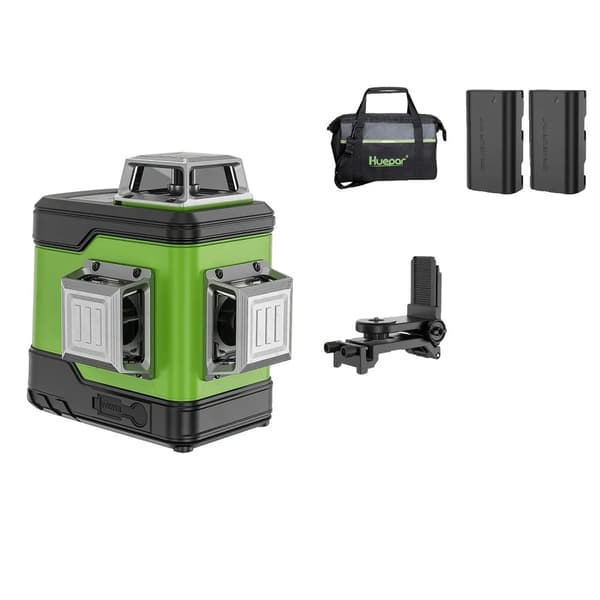 Huepar Laser Level, 3 x 360 Vihreä Säteily, IP54 Vesitiivis Luokitus,Ruskea