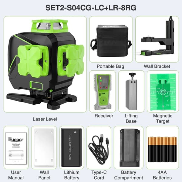 Laser Niveau, 4 x 360° Laser Dækning, IP54 Holdbart Design,Appelsin