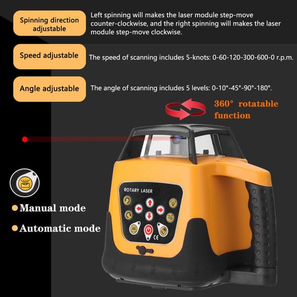 Röd Laser Nivå, Automatisk Självnivellerande, Hastighetsjusterbar, 500m Arbetsområde