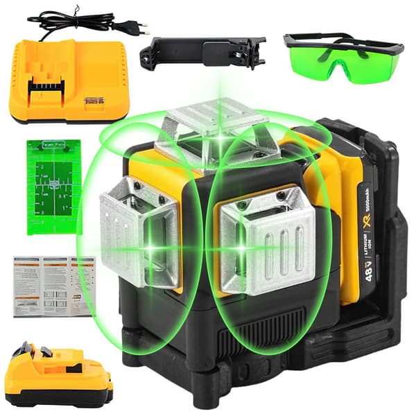 12 Liners Laser Niveau, Høj Præcisionsnøjagtighed, Grøn Laserstråle,1 batteri EU -stik