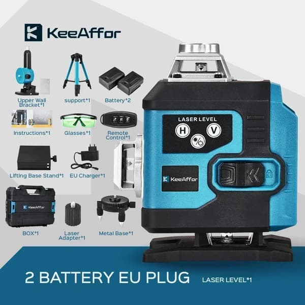 Laser niveau, 16 linjers måling, selvnivellerende funktion,2 batteri EU -stik
