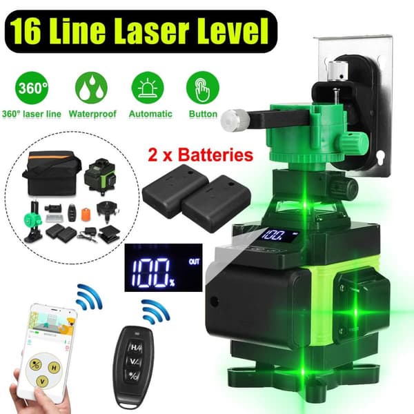 16 Liners Laser Niveau, 360° Rotation, ±0,2 mm Nøjagtighed, IP54 Vandtæt