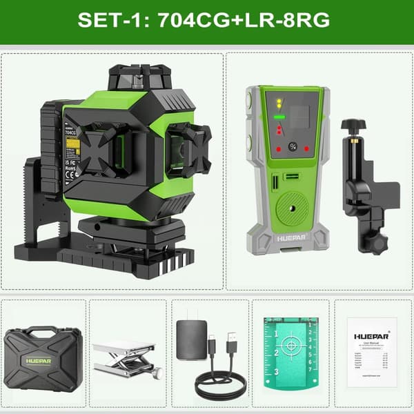 Laser Niveau, 4D 16 Linjer, Justerbar Lysstyrke,SET-1-Med modtager