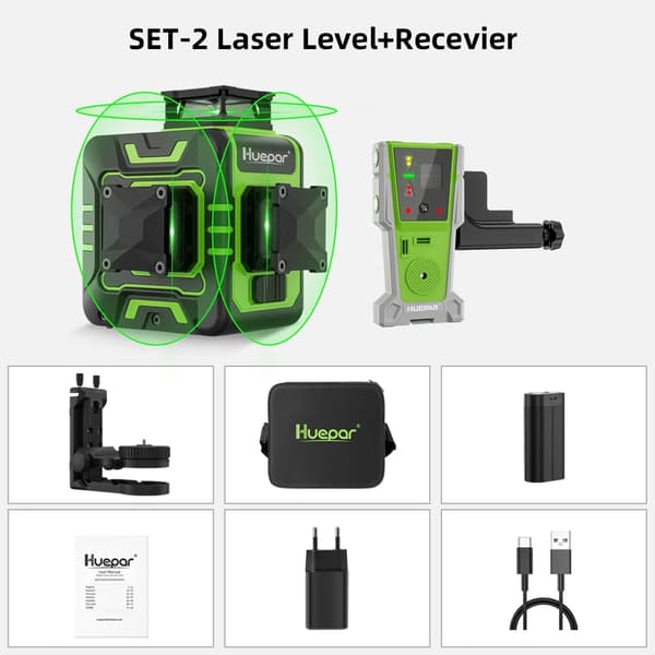 Laser Nivelleringsværktøj, 12 Linjers Projektion, Selvnivellerende Design,SÆT-2