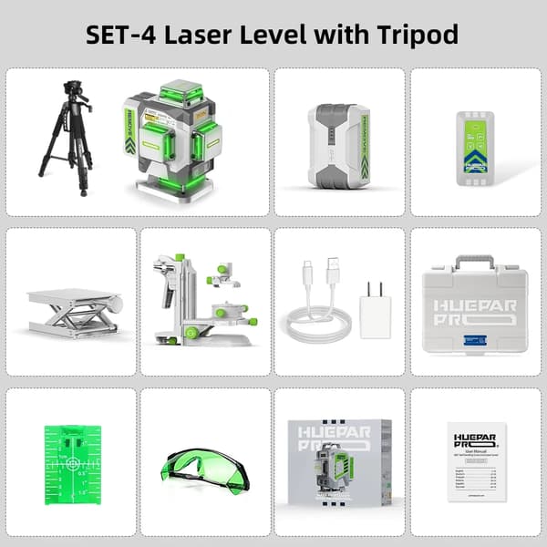 Huepar Laser Niveau, 16 Linjer Justering, Høj Nøjagtighed ±2mm,SÆT-4