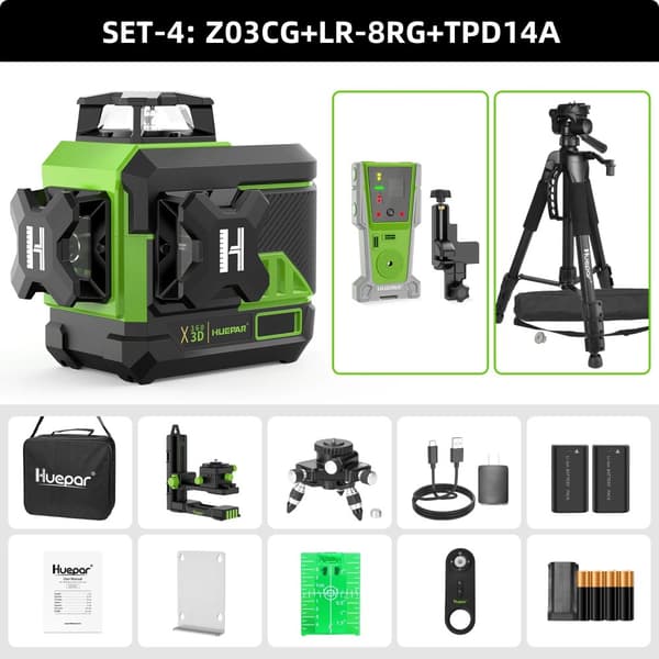 Huepar 3D Laser Nivå, Bluetooth-anslutning, Fjärrkontrollfunktion,Z03CG-SET-4