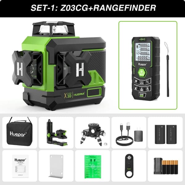 Huepar 3D Laser Niveau, Bluetooth-forbindelse, Fjernbetjeningsfunktion,Z03CG-SET-1
