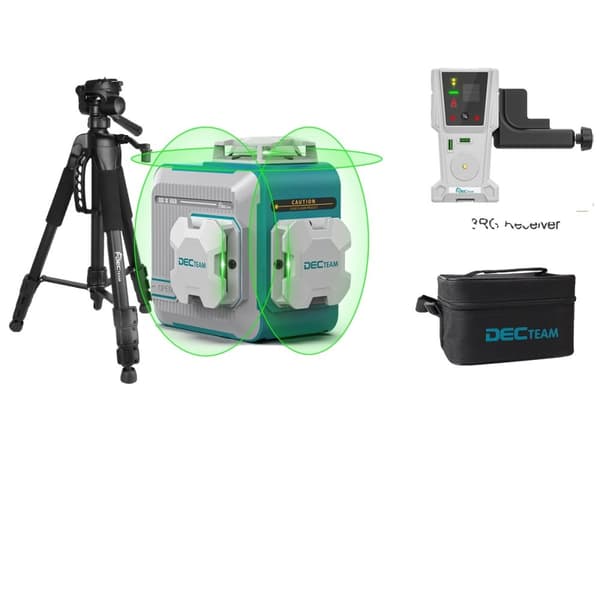 Decteam 3D Laser Niveau, 360° Grøn Stråle, Selv-nivellerende Funktion,Fuldt tilbehør