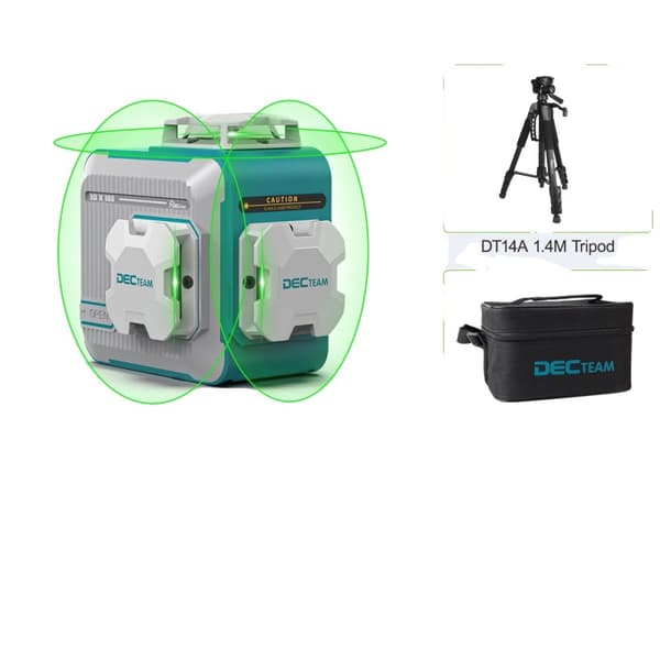 Decteam 3D Laser Niveau, 360° Grøn Stråle, Selv-nivellerende Funktion,Med stativ