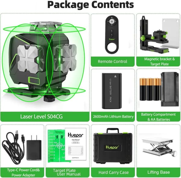 Laser Niveau, 4D 16 Linjer, LCD Skærm, Lang Arbejdstid,S04CG-C-SET-1
